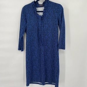 J. McLaughlin Black and Blue Three Quarter Sleeve Dress Medium